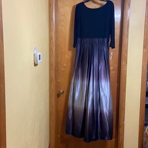 Ombre Satin Boat Neck 3/4 Sleeve Tie Waist Pocketed Ball Gown